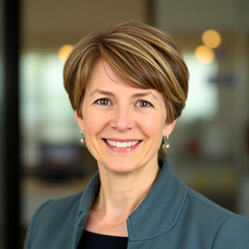 Portrait einer Frau mittleren Alters mit kurzen Haaren